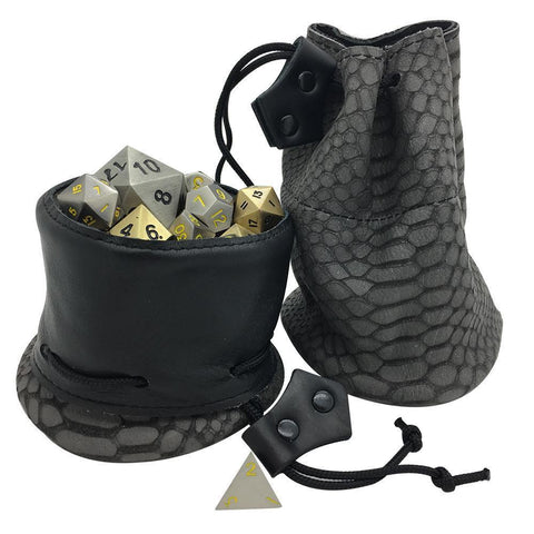 Gray and Black Cobra Scale Leather Dice Bag / Dice Cup Transformer