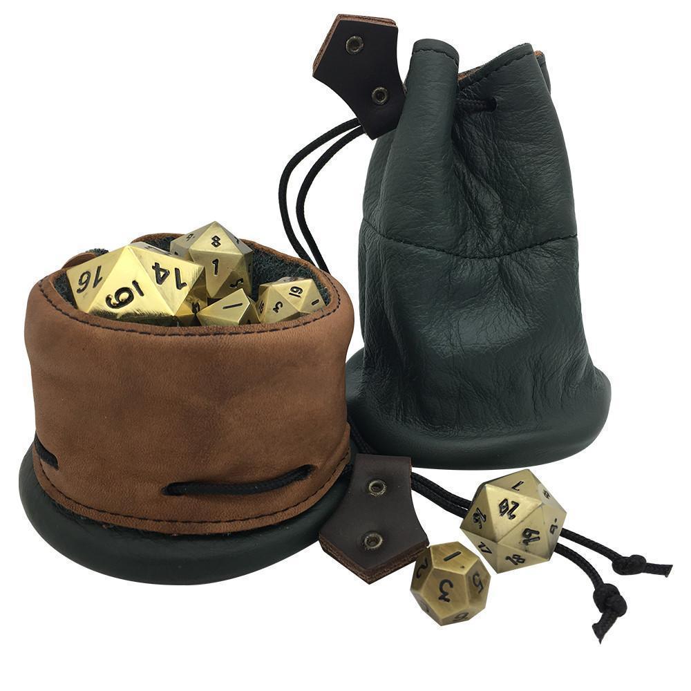 Green and Brown Leather Dice Bag / Dice Cup Transformer-Leather Dice Bag-Norse Foundry-DND Dice-Polyhedral Dice-D20-Metal Dice-Precision Dice-Luxury Dice-Dungeons and Dragons-D&D-